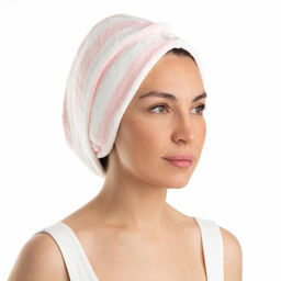 Чалма для сушки волос Этель Полоски, цв.розовый, 65*25 см, 100% п/э