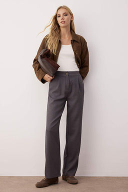 TRENDYOLMILLA Gri Straight/Duz Kesim Dokuma Kumas Pantolon TWOAW22PL0321 фото 14