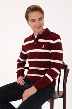 Erkek Regular Fit Polo Yaka Bordo Kazak