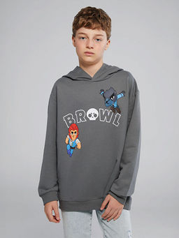 Kap??onlu Brawl Stars Bask?l? Erkek ?ocuk Sweatshirt