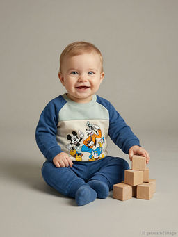 Bisiklet Yaka Mickey Mouse Bask?l? Erkek Bebek Sweatshirt ve E?ofman Alt