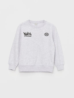 Bisiklet Yaka Bask?l? Uzun Kollu Erkek ?ocuk Sweatshirt