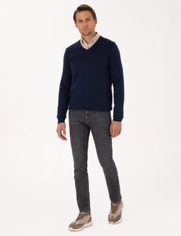 A__k Lacivert Slim Fit V Yaka Basic Triko Kazak - Pierre cardin фото 4