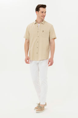 Мужская рубашка цвета хаки с коротким рукавом - U.s. polo assn фото 4