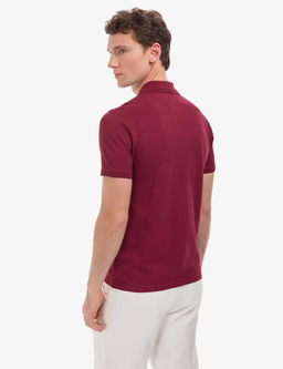 Bordo Slim Fit %100 Pamuk K_vr_lmaz D__meli Polo Yaka Basic Ti__rt