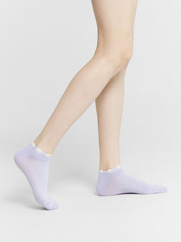 Цена за 5 пар! Носки женские фиолетовые с рисунком в виде цветочков