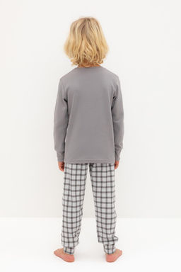 К 1541/холодный серый,клетка пижама дет