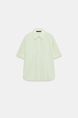 CAMISA OVERSIZE POPEL?N RAYAS / Verde/Blanco