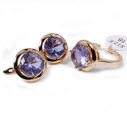 Комплект ювелирной бижутерии German Gold кольцо и серьги с Аметрином