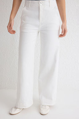 TRENDYOLMILLA Beyaz Dugme Detayl? Yuksek Bel Wide Leg Jeans TWOSS25JE00183  фото 3