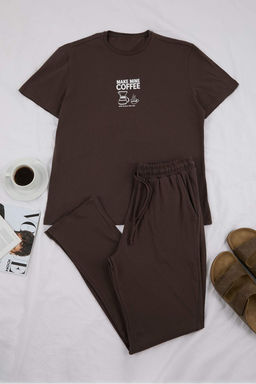Kahverengi Regular Slogan Homewear Pijama Tak?m? TMNSS26PT00002