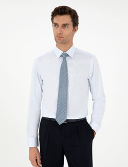 Голубая базовая рубашка зауженного кроя с длинным рукавом