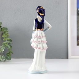Фигура керамика «Мадмуазель в платье с разрезом, с цветком», кобальт, 22.5×6.5×7.3 см