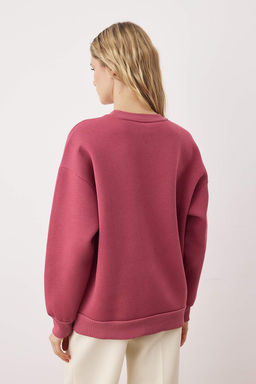 Gul Kurusu Slogan Nak?sl? Oversize/Genis Kal?p Kal?n Ici Polarl? Orme Sweatshirt TWOAW26SW00194 - Trendyolmilla фото 4