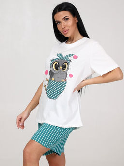 691 ПИЖАМА ЖЕНСКАЯ (шорты) (Изумрудный (полоса)) - А-дина фото 4