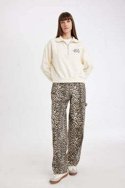 Толстая толстая толстовка с высоким воротником и высоким воротником обычного кроя с принтом и полумолнией - Defacto фото 2