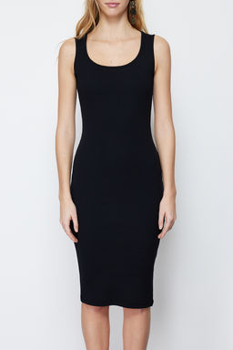 TRENDYOLMILLA Siyah Havuz Yaka Fitilli Esnek Orme Midi Kalem Elbise TWOSS24EL00488  фото 4