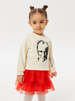 Bisiklet Yaka Uzun Kollu Atat?rk Bask?l? K?z Bebek Sweatshirt