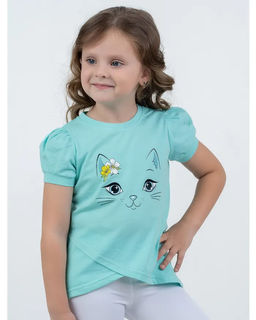 Футболка д/д Фреда с принтом(кошка), цвет Ментол, Кулирка 100% х/б