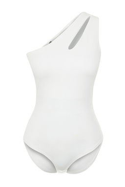 Beyaz Asimetrik Yaka Cut Out Detayl? Alttan C?tc?l? Orme Body TWOSS23BD00014