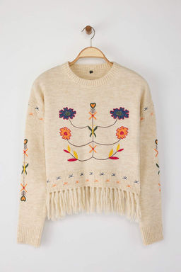 Ekru Yumusak Dokulu Puskullu Nak?s Islemeli Triko Kazak TWOAW25KZ00396 - Trendyolmilla фото 6