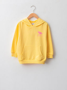 Kap??onlu Bask?l? Uzun Kollu K?z ?ocuk Sweatshirt