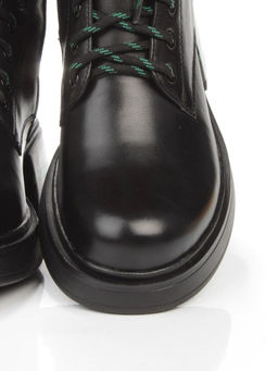 01-P514-4 BLACK/GREEN Ботинки демисезонные женские (натуральная кожа, байка)