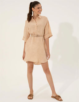 Bej Keten Kar___ml_ A Kesim G_mlek Elbise - Pierre cardin фото 4