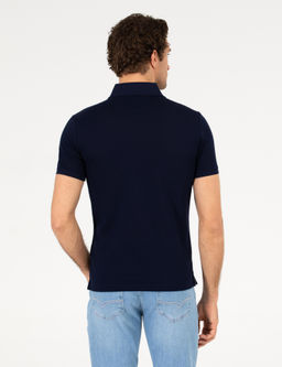 Lacivert Polo Yaka Slim Fit Basic Merserize T-shirt