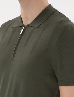 Haki Slim Fit Fermuarl_ Polo Yaka Triko Ti__rt