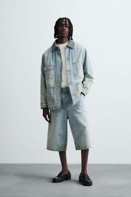 VINTAGE EFFECT BAGGY FIT DENIM BERMUDA SHORTS