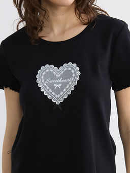 Bisiklet Yaka Bask?l? Kad?n Pijama Tak?m