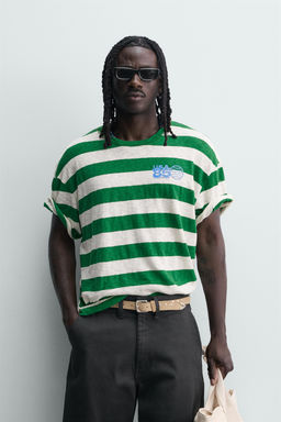 CAMISETA RAYAS ESTAMPADO CONTRASTE / Verde / Crudo - Zara фото 2