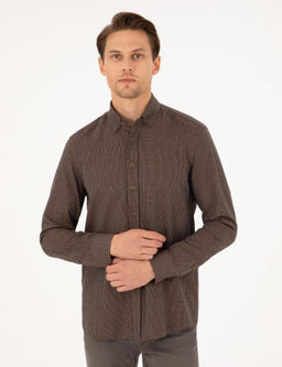 Рубашка Slim Fit коричневая с длинным рукавом