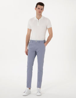 A__k Mavi Slim Fit Beli Lastikli Kanvas Pantolon