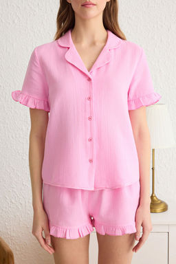 Trendyolmilla Yesil %100 Pamuklu F?rf?rl? Muslin Sortlu Dokuma Pijama Tak?m? THMSS25PT00034  фото 3