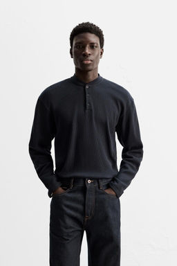 BUTTON NECK CHECK T-SHIRT - Zara фото 2