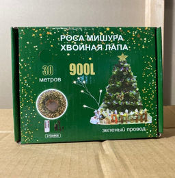 Гирлянда нить МИШУРА, хвойная лапа, (провод ЗЕЛЕНЫЙ) с ПУЛЬТОМ, свечение теплое - желтое - 1000 деталей фото 2