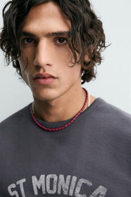 WASHED PRINT RIBBED T-SHIRT - Zara фото 5