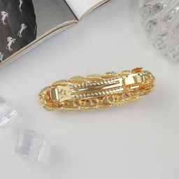 Заколка - автомат для волос «Мия», листочки блеск, 8.5 см, золото