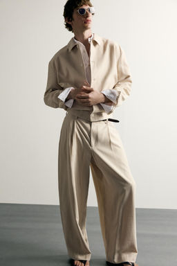 PANTAL?N RELAXED FIT FLUIDO PLIEGUES / Beige - Zara фото 2