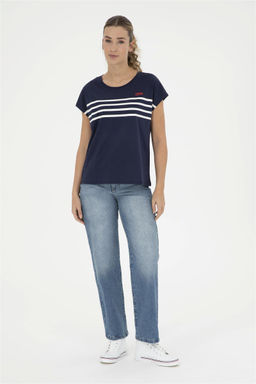 Женская темно-синяя футболка с круглым вырезом - U.s. polo assn фото 4