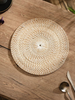 Салфетка сервировочная плетёная круглая, 30×30×0.5 см, ротанг, белая