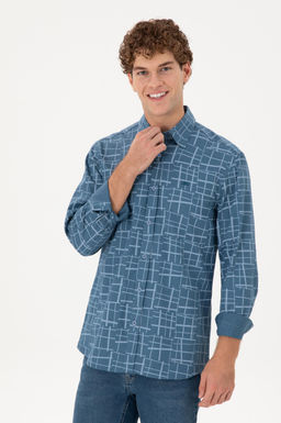 Мужская голубая рубашка с длинным рукавом