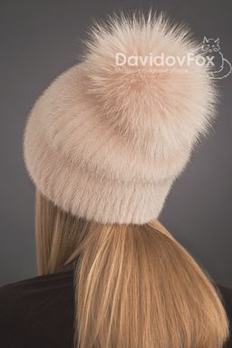 Шапка Буратино норка орнамент дымчатая роза