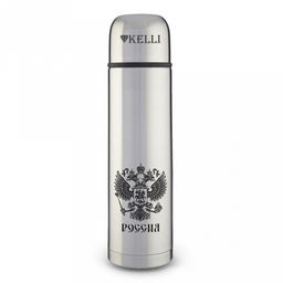 Термос из нержавеющей стали с узким горлом "Kelli" 1л, вакуумная техлоногия, кнопочная пробка (Китай)