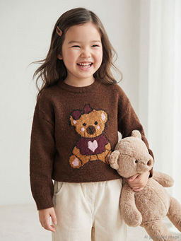 Desenli K?z ?ocuk Triko Kazak