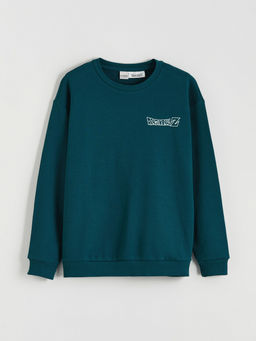 Bisiklet Yaka Dragon Ball Bask?l? Erkek Kal?n Sweatshirt