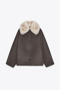 ABRIGO CUELLO EFECTO PELO CON LANA ZW COLLECTION / Crudo / Beige - Zara фото 4