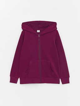 Kap??onlu Basic Uzun Kollu K?z ?ocuk Fermuarl? Sweatshirt